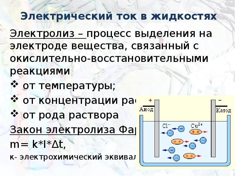 Электрический ток в жидкостях презентация 10 класс