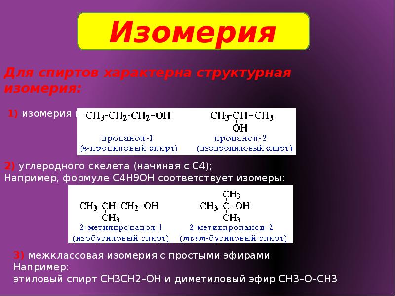 Спирты 9 кл презентация