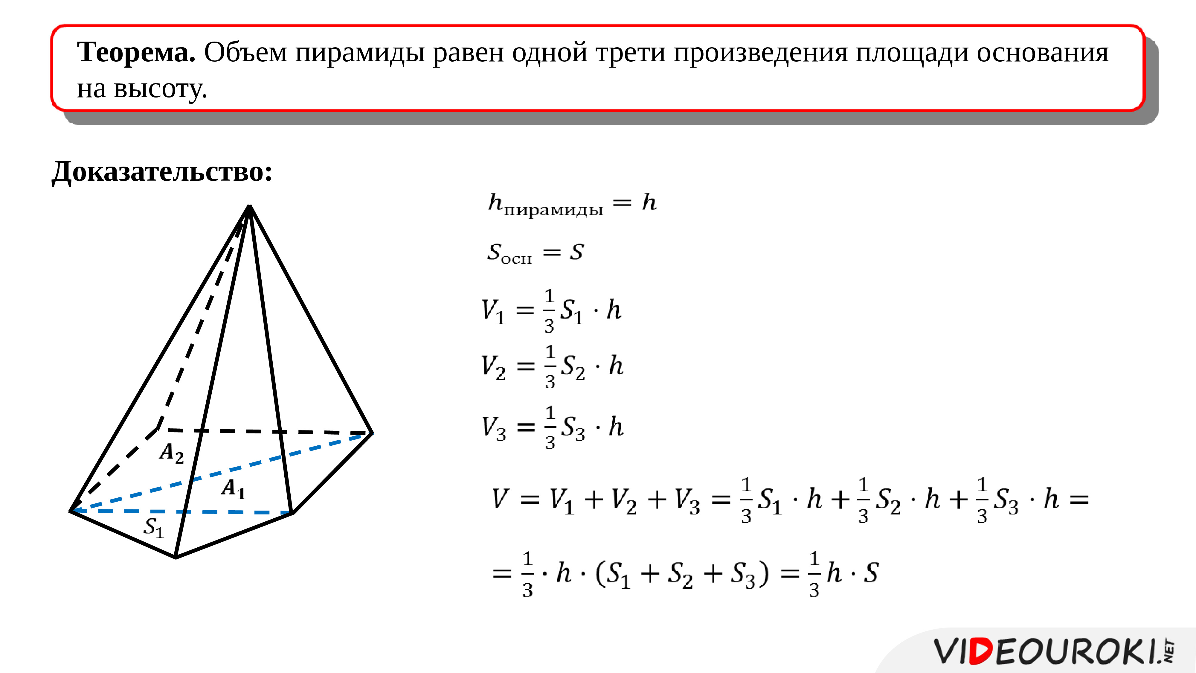 Объем правильной пирамиды равен 6. Объем пирамиды доказательство. Объем пирамиды доказательство теоремы. Доказательство формулы объём четырёхугольной пирамиды. Объем треугольной пирамиды доказательство.