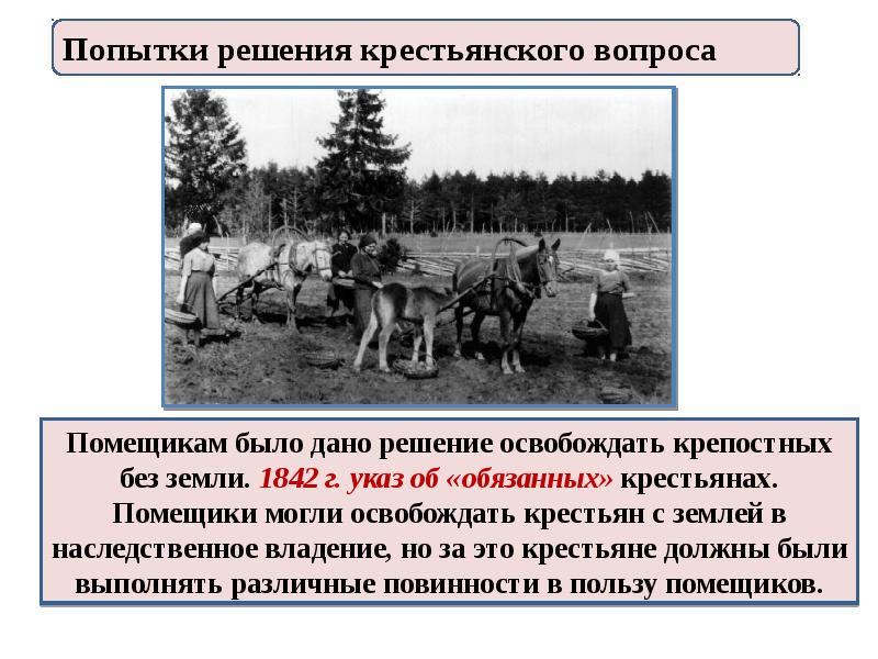 Попытка решения крестьянского вопроса при александре 1. Указ об обязанных крестьянах помещики могли освобождать крестьян с. Принудительный труд крестьян на помещичьей земле. Помещикам разрешили освобождать крестьян с землей. Помещик это в истории.