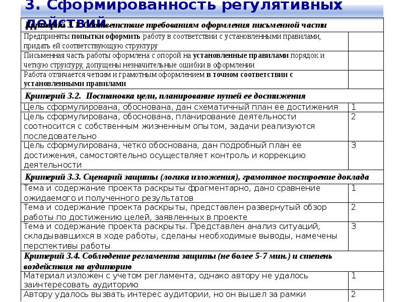 Критерии оценивания итогового проекта в 11 классе