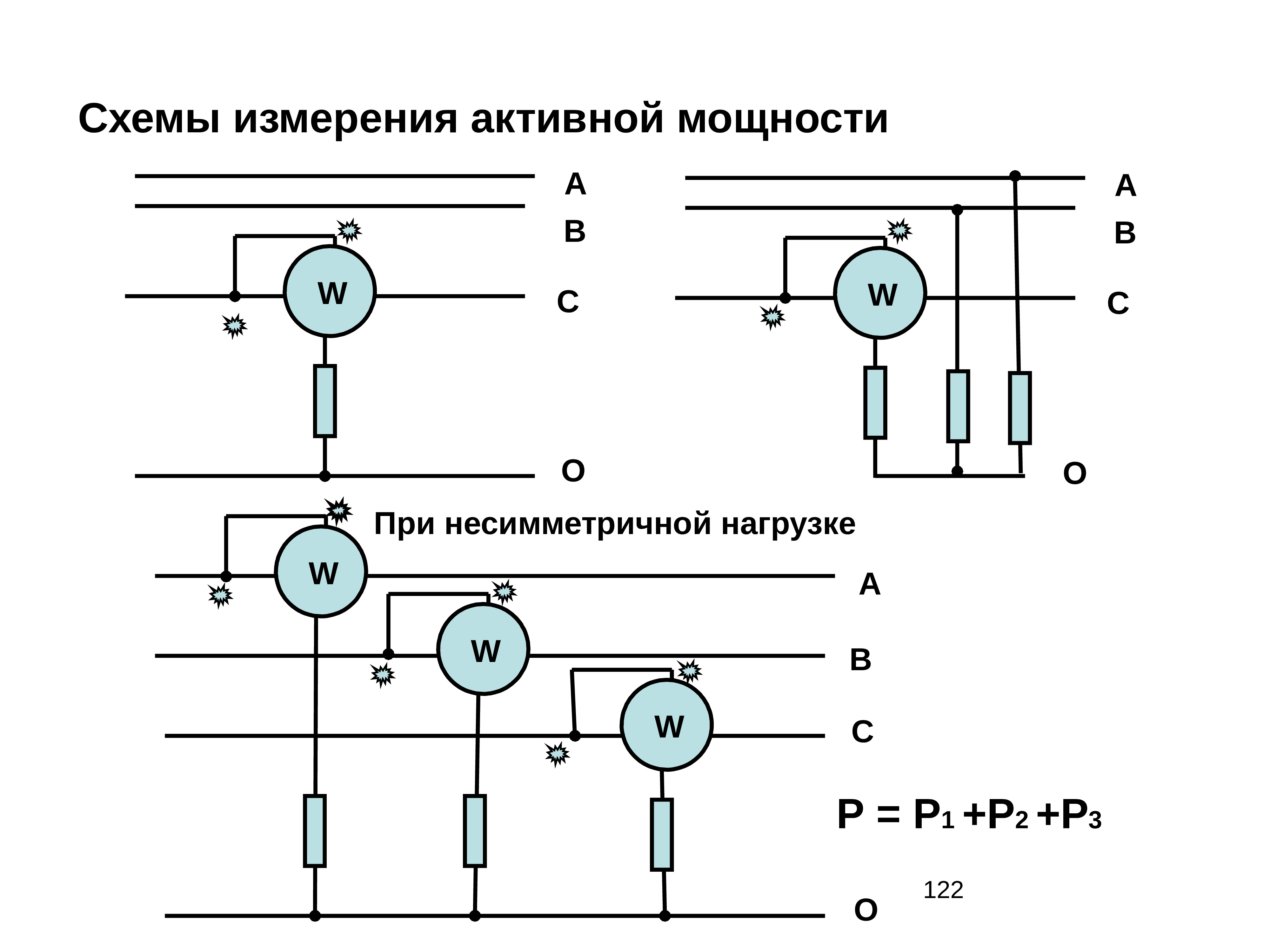 Измерение мощности. Схема измерения мощности электрооборудования. Схемы измерения активной мощности. Измерение активной мощности при несимметричной нагрузке схема. Электрическая схема измерения мощности электрического.