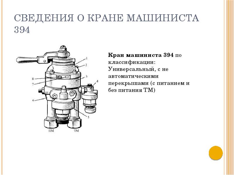 Положение кранов. Кран машиниста 394 устройство. Основные части крана машиниста 394. Двухседельчатый клапан крана 394. Кран машиниста 394.260.