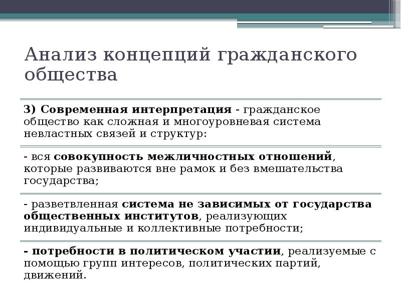 Анализ концепций гражданского общества Анализ концепций гражданского общества
