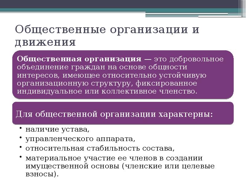 Общественные организации и движения Общественные организации и движения
