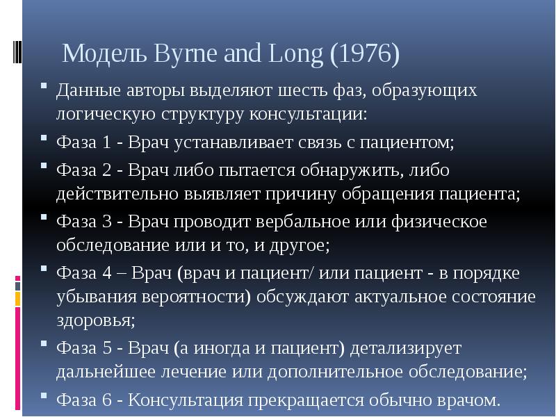 Модель Byrne and Long (1976) Данные авторы выделяют шесть фаз,