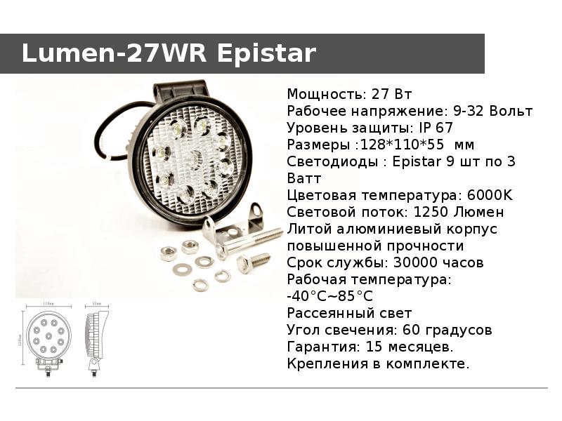 Фара Lumen 27WR Super slim Epistar (Spot) светодиодная