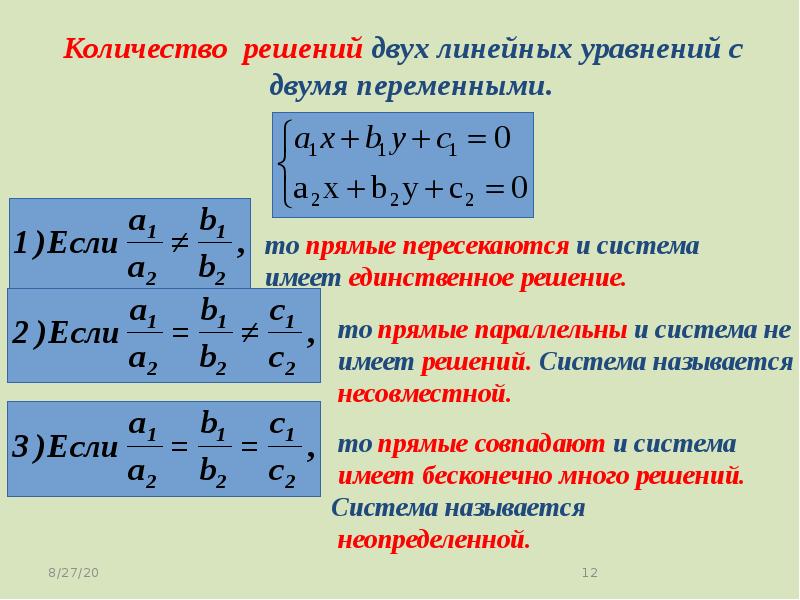 Линейное уравнение определение. Системы двух уравнений с двумя переменными.