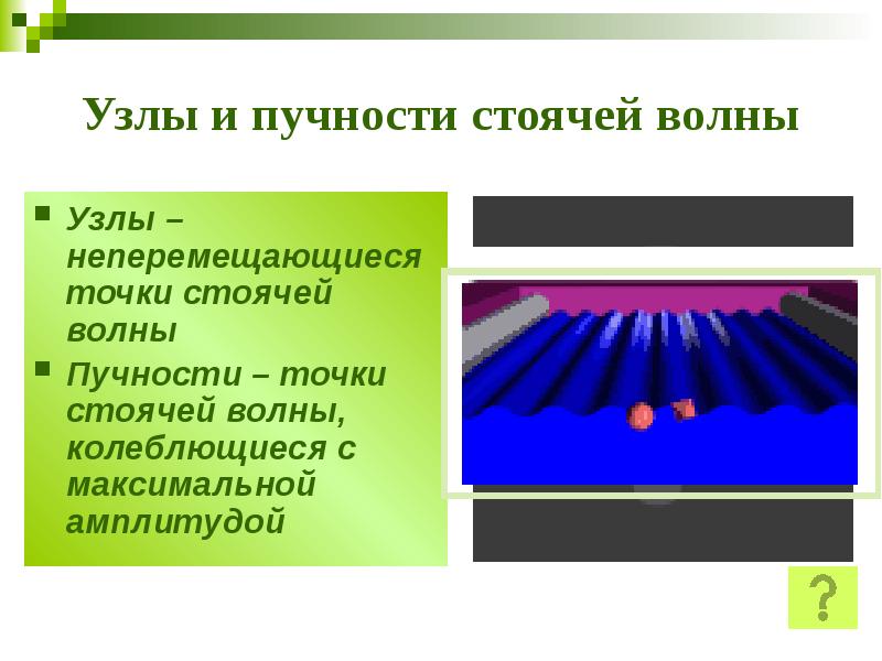 Нарисуйте стоячую волну и покажите узлы и пучности волны