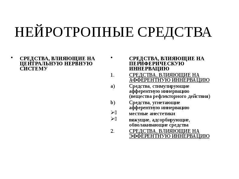 НЕЙРОТРОПНЫЕ СРЕДСТВА
СРЕДСТВА, ВЛИЯЮЩИЕ НА ЦЕНТРАЛЬНУЮ НЕРВНУЮ СИСТЕМУ НЕЙРОТРОПНЫЕ СРЕДСТВА
СРЕДСТВА, ВЛИЯЮЩИЕ НА ЦЕНТРАЛЬНУЮ НЕРВНУЮ СИСТЕМУ