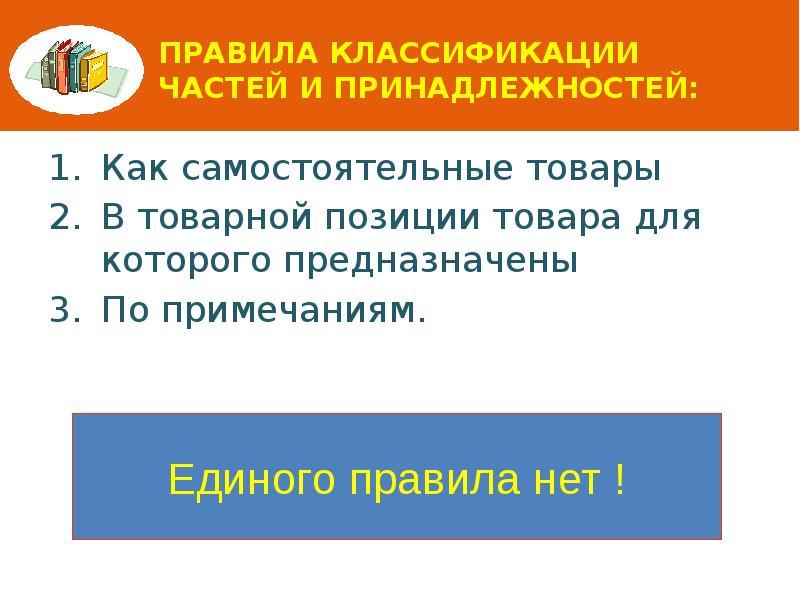 Правила классификации частей и принадлежностей: Как самостоятельные товары В товарной позиции