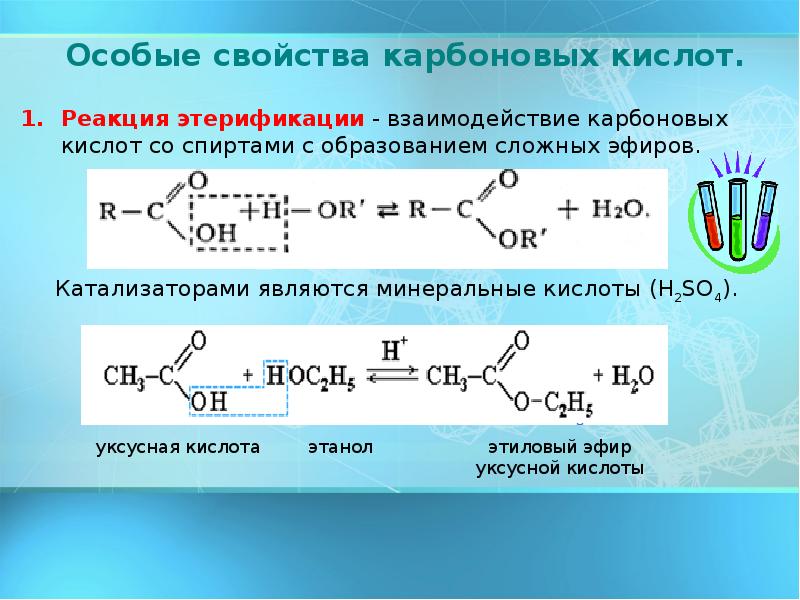 Из предложенного перечня выберите схемы двух реакций в результате которых образуются сложные эфиры