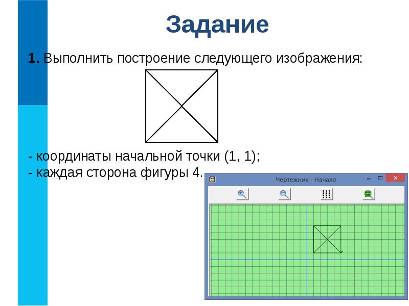 Опишите исполнителя чертежник по плану 1 имя 2 круг решаемых задач