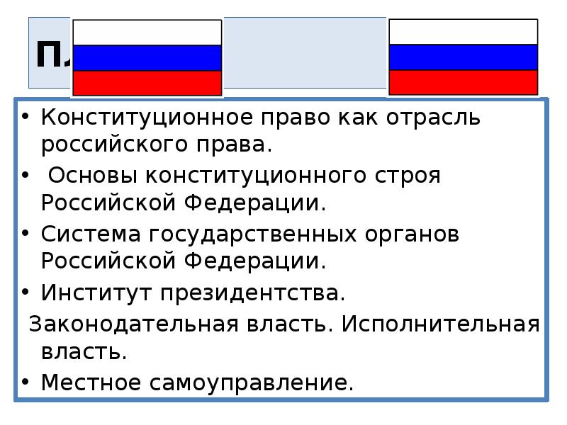 Конституционное право как ведущая отрасль российского права план