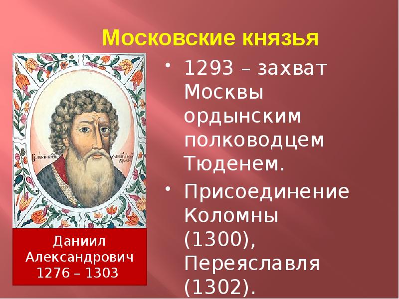 Даниил александрович московский князь презентация