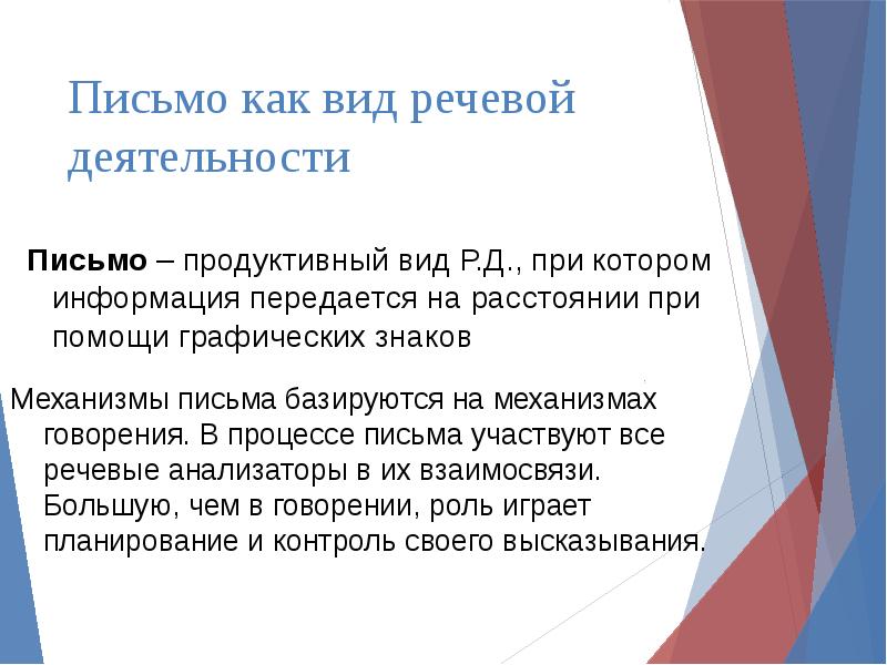 Письмо как вид речевой деятельности. Письмо это вид речевой деятельности. Механизмы речевой деятельности. Особенности письма как вида речевой деятельности.