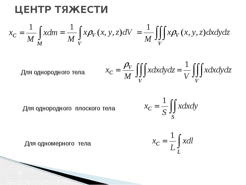 Центр силы. Статика центр тяжести системы.