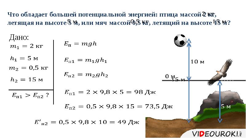 На какой высоте потенциальная энергия тела массой