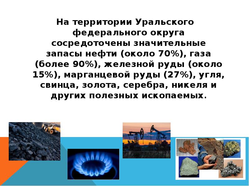 На территории Уральского федерального округа сосредоточены значительные запасы нефти (около 70%), На территории Уральского федерального округа сосредоточены значительные запасы нефти (около 70%),