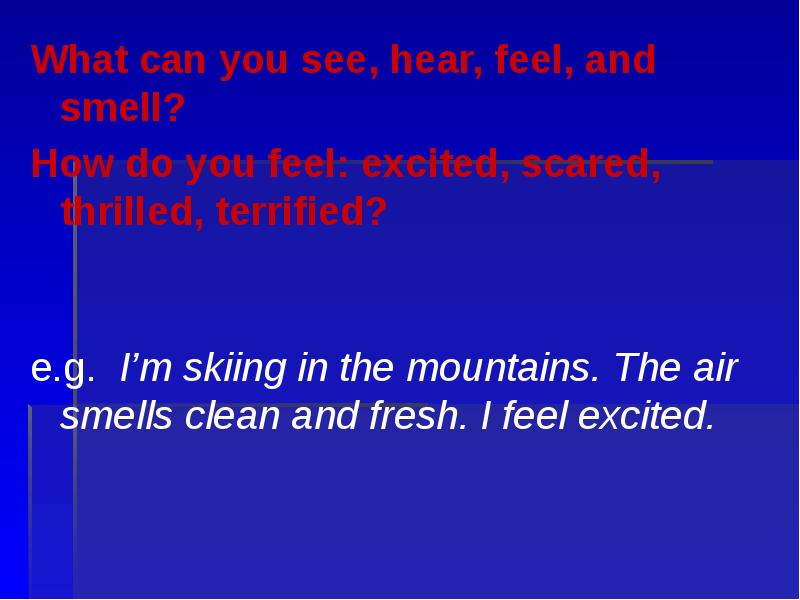 What can you see, hear, feel, and smell? What can you