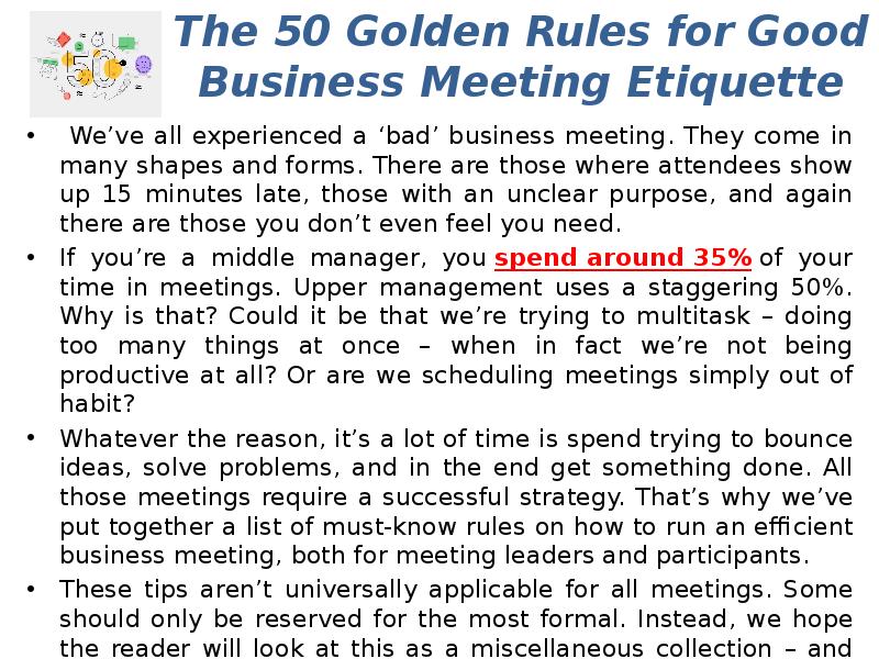 The 50 Golden Rules for Good Business Meeting Etiquette  We’ve