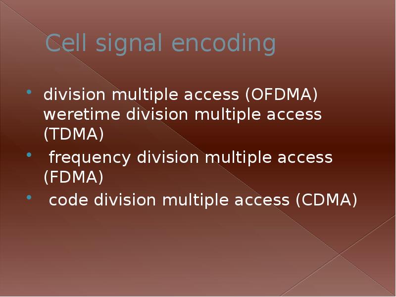 Cell signal encoding
division multiple access (OFDMA) weretime division multiple access Cell signal encoding
division multiple access (OFDMA) weretime division multiple access