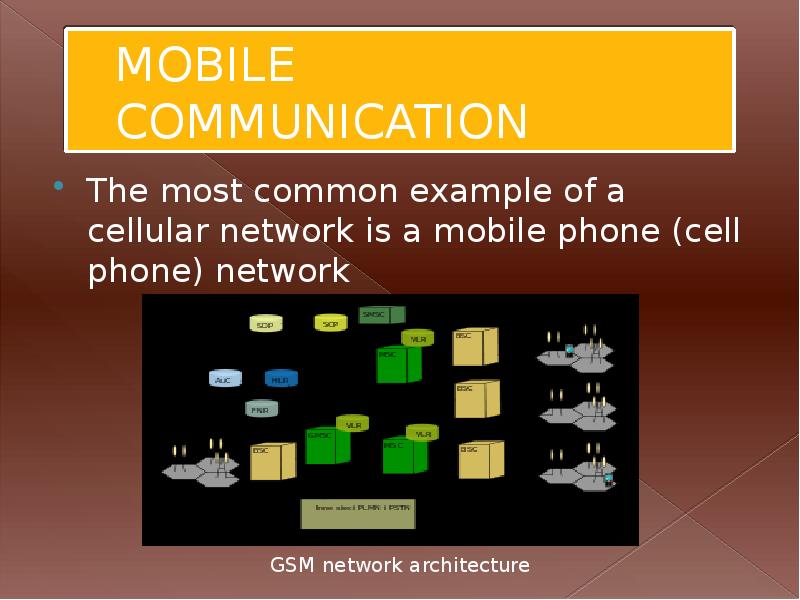 MOBILE COMMUNICATION
The most common example of a cellular network is MOBILE COMMUNICATION
The most common example of a cellular network is