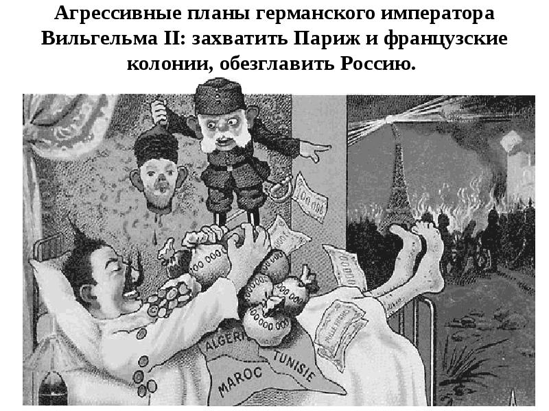 Агрессивные планы германского императора Вильгельма&nbsp;II: захватить Париж и французские колонии, обезглавить