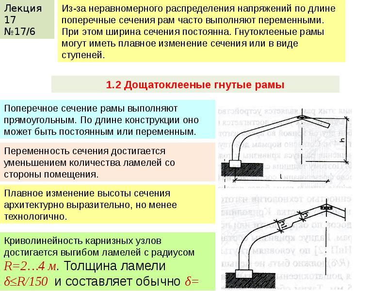 Поперечная длина. Сечение трехшарнирной рамы. Расчет гнутоклееной трехшарнирной рамы. Распор в трехшарнирной раме. Трехшарнирная рама переменного сечения.