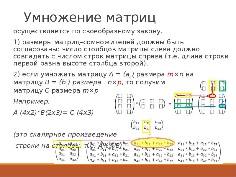 Умножение матрицы строки на матрицу столбец