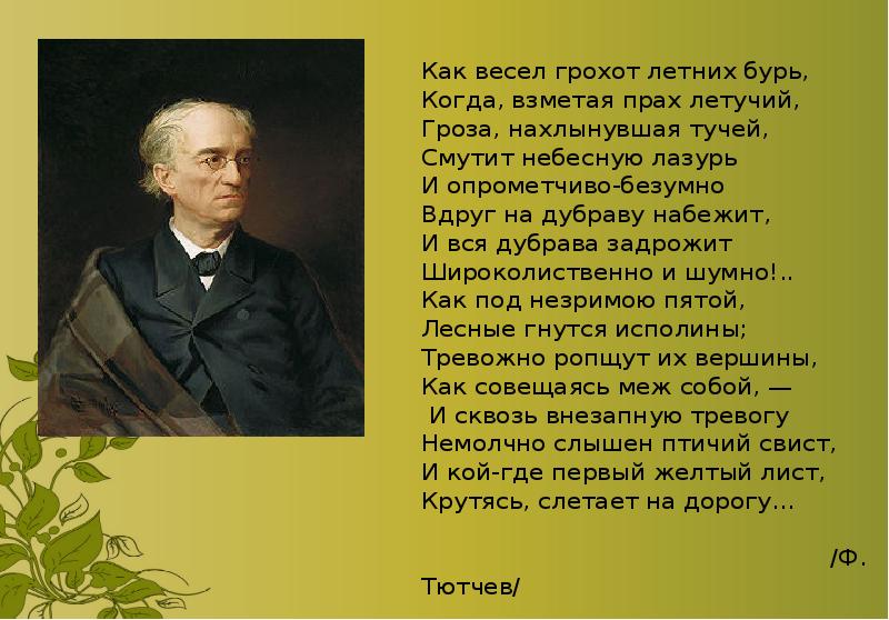 Как весел грохот летних бурь тема стихотворения