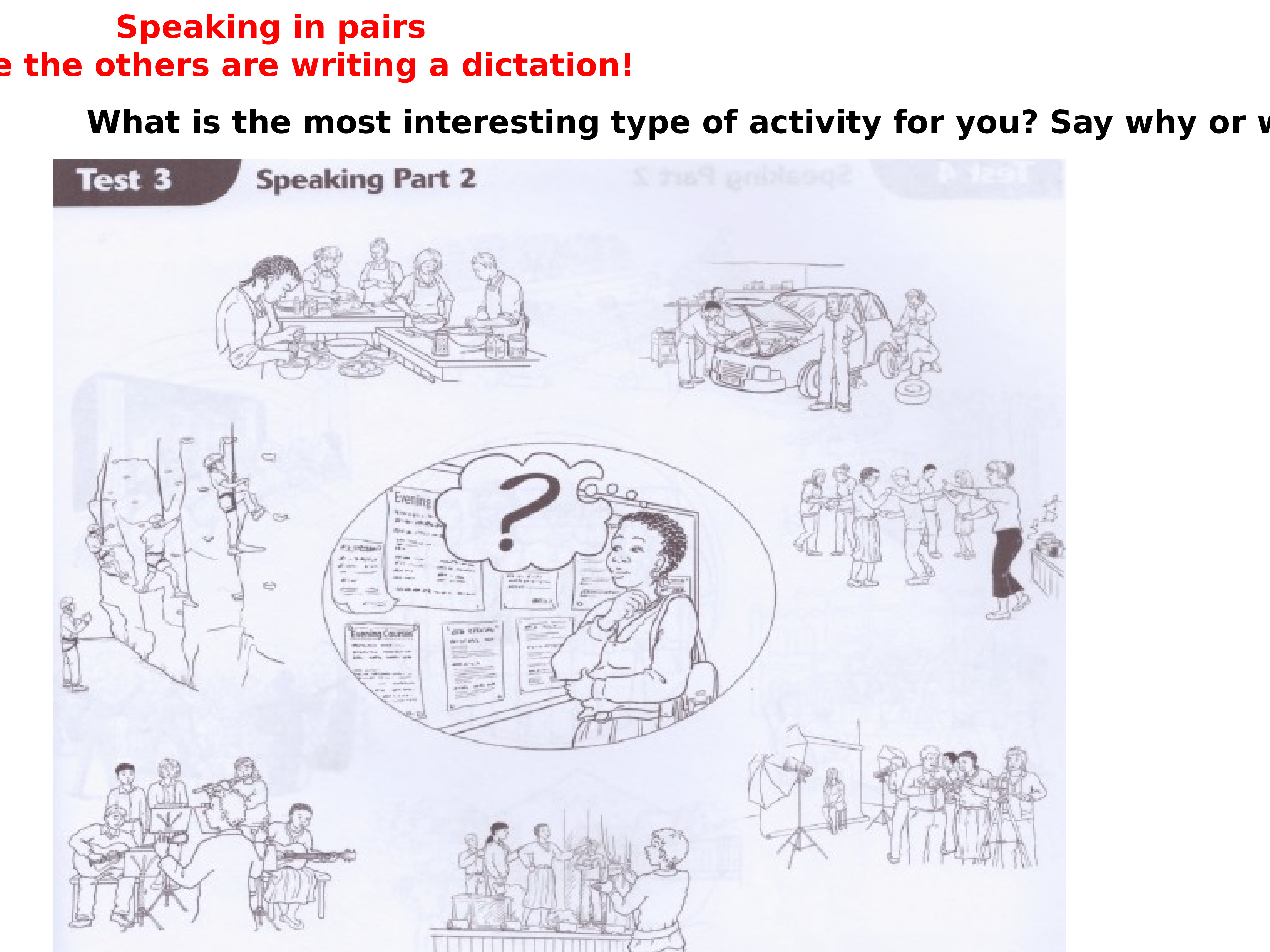 Speaking part 2. Speaking in pairs. Speak in pairs. Testing speaking in pairs. Work in pairs. Write a Review of the picture.