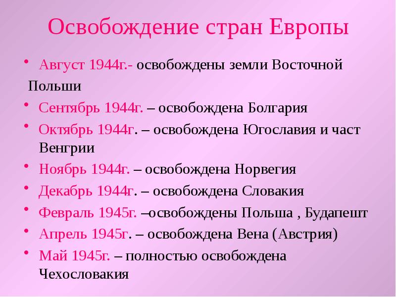 Освобождение стран восточной и юго восточной европы презентация