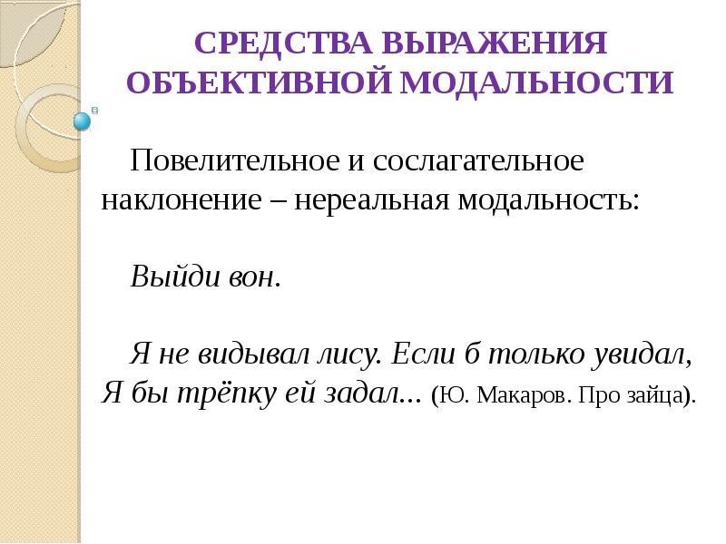 Субъективная модальность. Средства выражения модальности. Средства выражения объективной модальности. Способы выражения модальности в предложениях. Грамматические средства выражения модальности в русском языке.