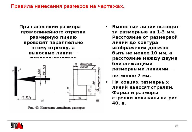 При нанесении на чертеже параллельных размерных линий расстояние между ними должно быть не менее