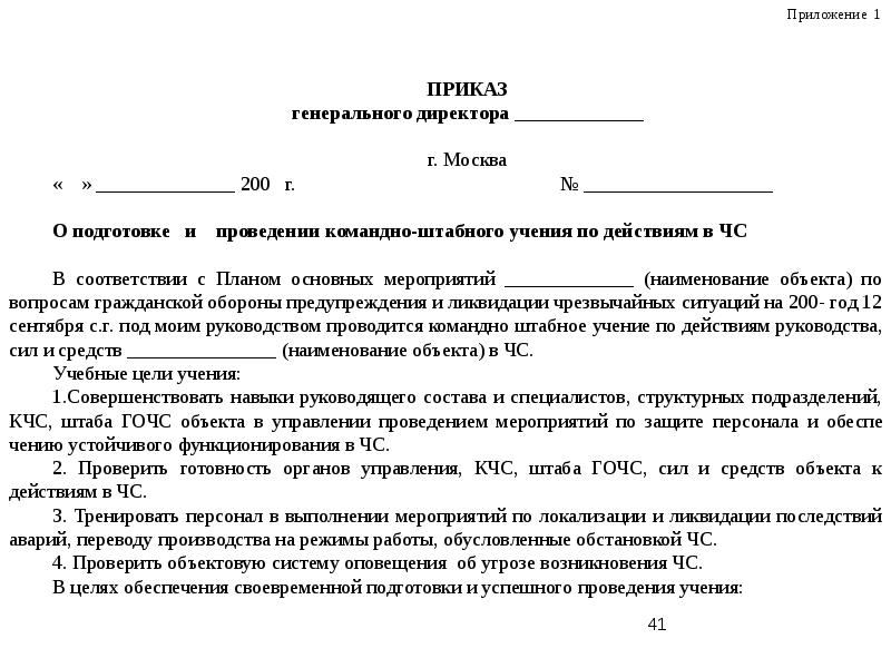 Приказ об ответственном по го и чс образец