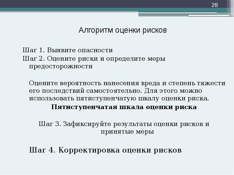 Алгоритм оценки рисков
Алгоритм оценки рисков