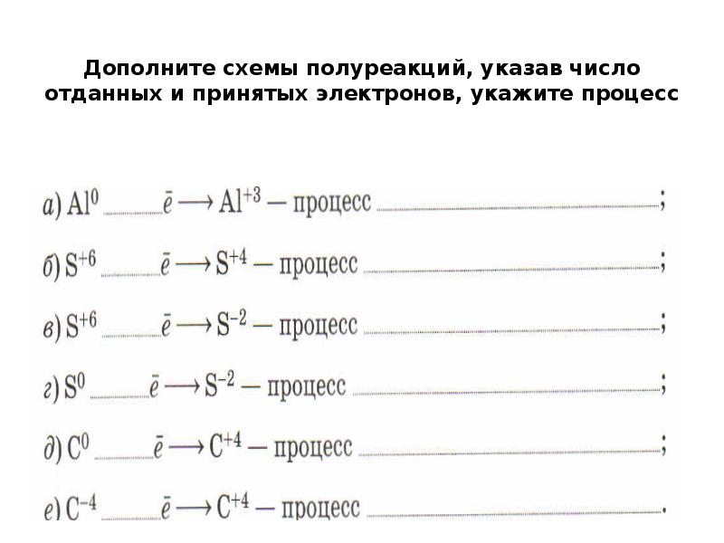 Определите число отданных или принятых электронов по следующим схемам