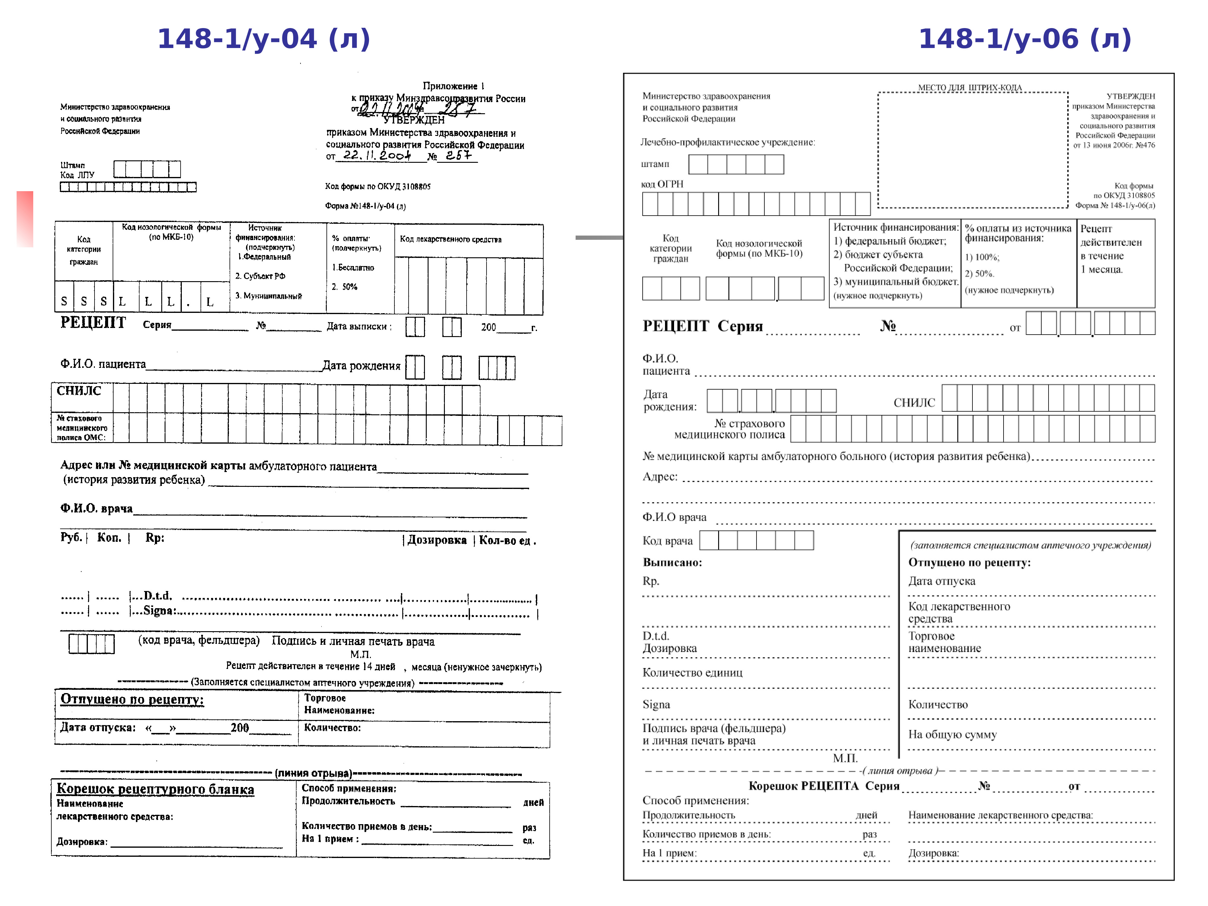 Рецептурные бланки формы 148-1/у-88