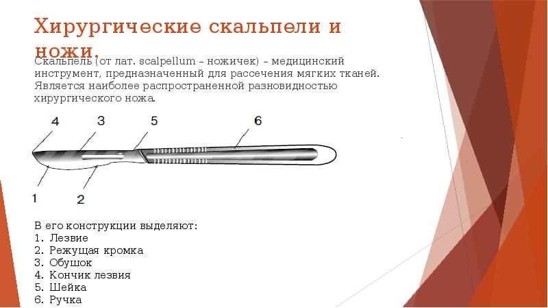 Хирургические скальпели и ножи. Скальпель (от лат. scalpellum – ножичек) –