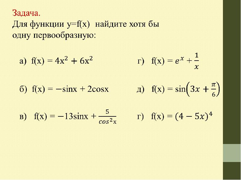 Правила первообразных 11 класс