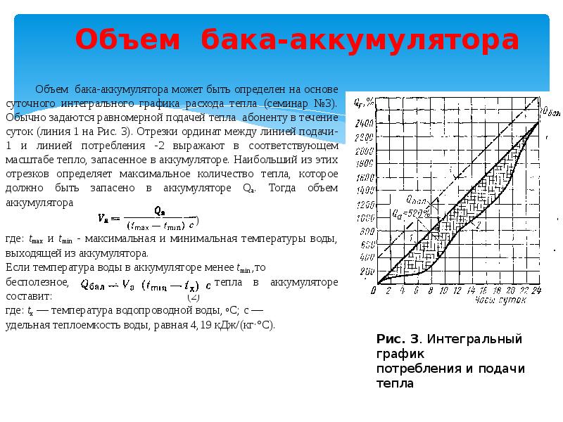 Объем бака-аккумулятора     Объем бака-аккумулятора может быть определен