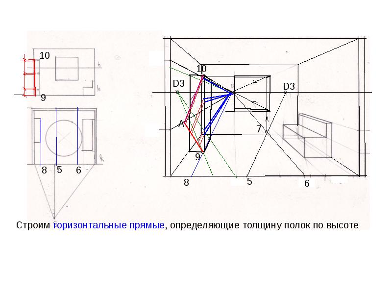 Фронтальная перспектива комнаты построение