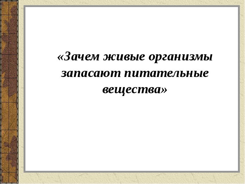 Презентация 5 класс зачем живые организмы запасают питательные вещества 5 класс