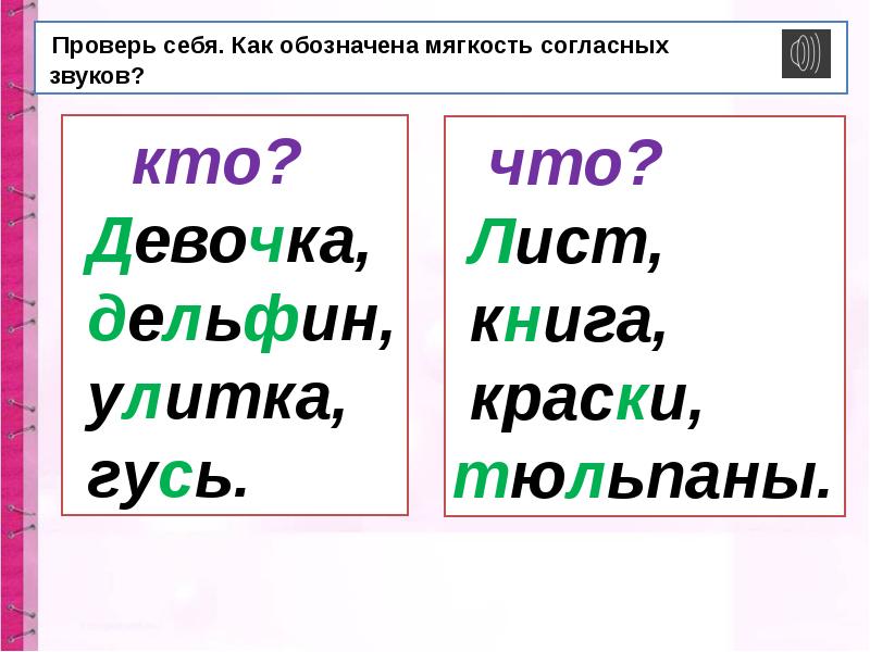 Обозначение мягкости согласных звуков 1 класс