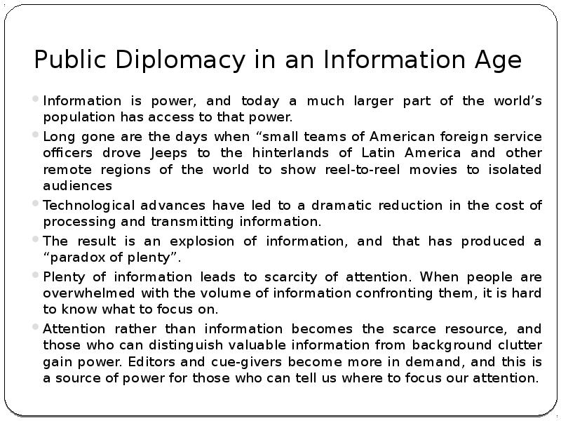 Public Diplomacy: Conceptual Framework, Real Functions