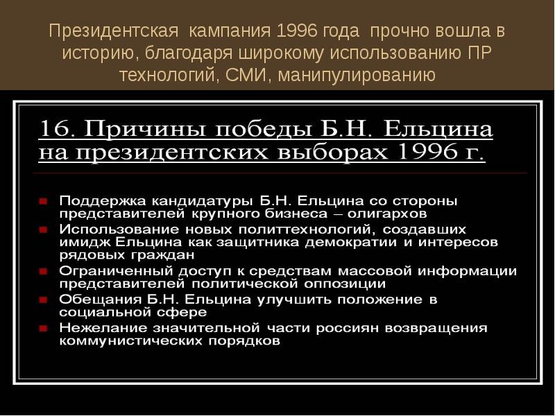 Президентская &nbsp;кампания 1996 года прочно вошла в историю, благодаря широкому использованию