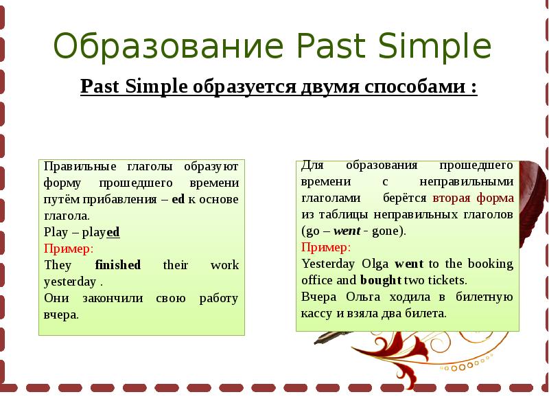 Прошедшее простое время презентация