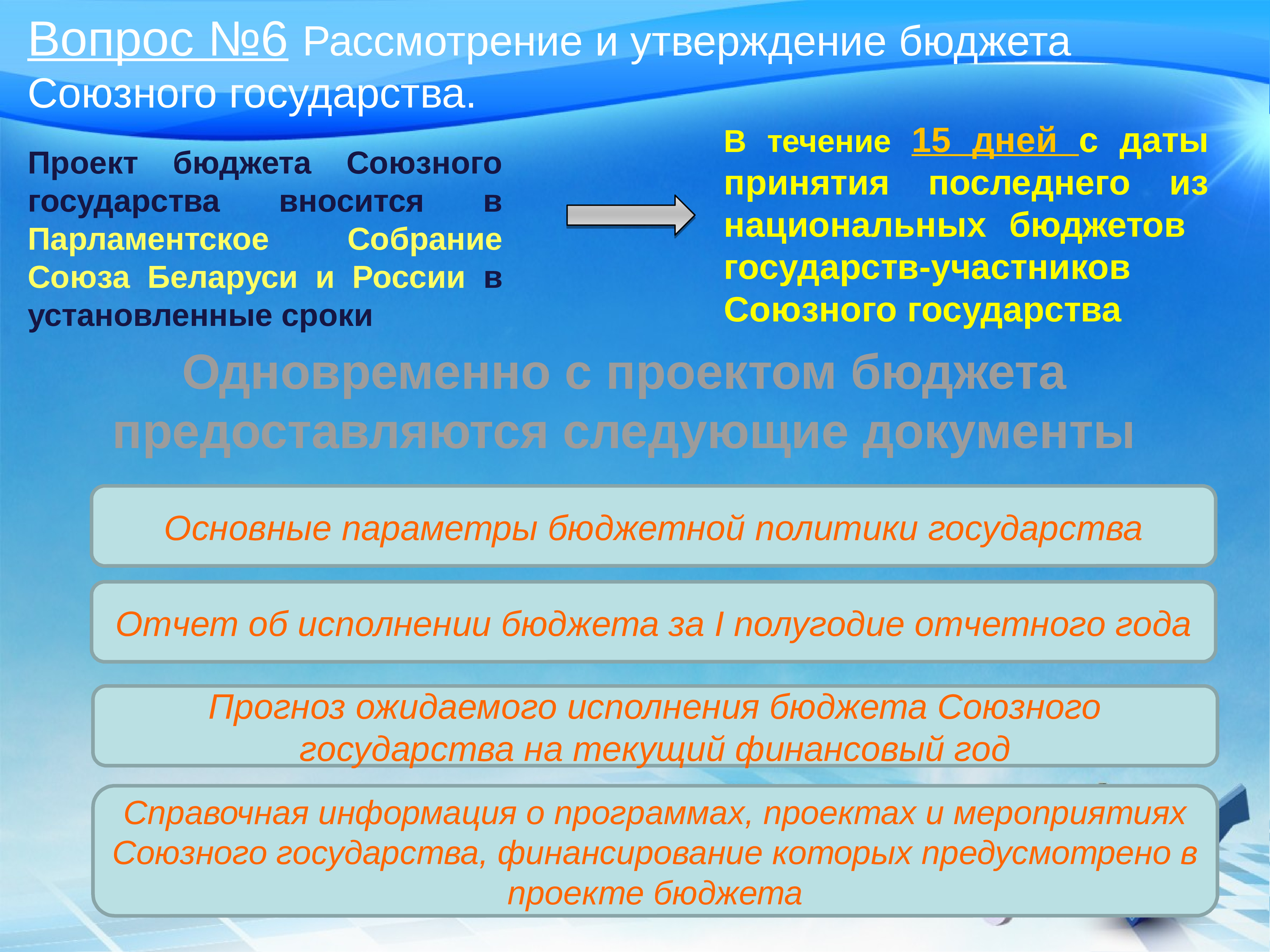 Порядок разработки и реализации проектов союзного государства