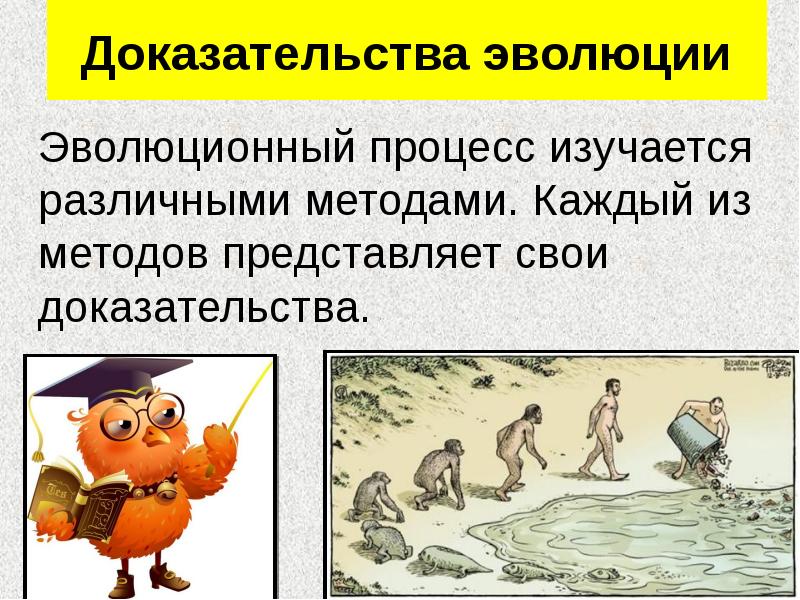 Доказательства эволюции
Эволюционный процесс изучается различными методами. Каждый из Доказательства эволюции
Эволюционный процесс изучается различными методами. Каждый из